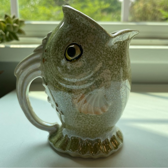 Vintage Koi fish ceramic greenish creamer. Made in Japan - Picture 3 of 6